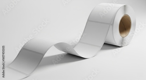 Roll of blank adhesive labels with paper backing on white background
