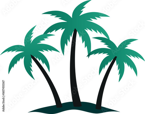 Three stylized green palm trees on a small island representing a tropical paradise vacation destination