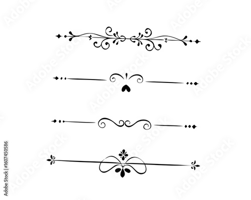 text dividers doodle set. Wedding decorative elements. Divider ornament, borders, floral, vintage line separators. Hand drawn vector illustration isolated on white background. Set page dividers.