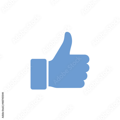 Simple light blue thumbsup icon a flat design hand gesture for approval and liking.