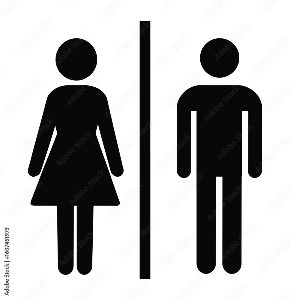 Man and woman silhouette icons for toilets. Bathroom glyph icon for restroom sign logo, badge, icon, sticker, label, emblem, stamp, symbol, black, line, flat vector, isolated illustration.
Man and woman silhouette icons for toilets. Bathroom glyph icon for restroom sign logo, badge, icon, sticker, label, emblem, stamp, symbol, black, line, flat vector, isolated illustration.