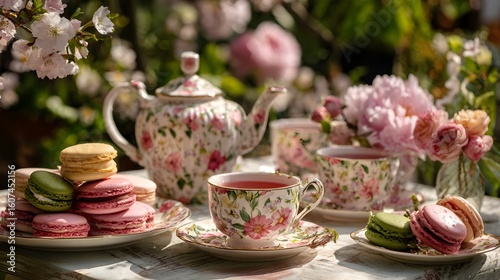 Radiant Pink Porcelain Tea Set Composition – Immersive Serveware Visual for Digital Wellness and Sustainable Food Branding