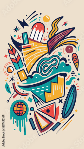 Contemporary Abstract Doodle Art – Artistic Hand Sketches and Brush Stroke Graphics for Creative Backgrounds – Generative AI	