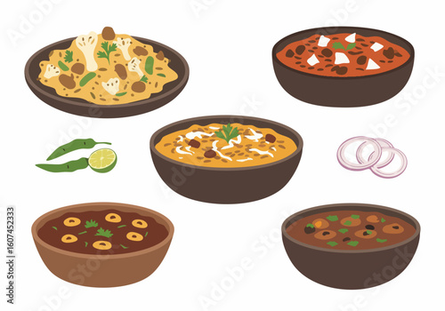 Detailed Flat Illustration Delicious Authentic Indian Cuisine Dish Set