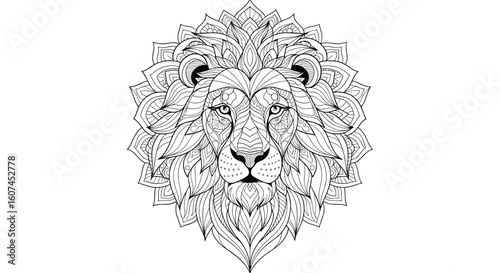 Intricate geometric lion head design with mandala patterns and symmetrical artistry for creative projects