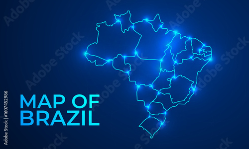 Brazil map in vibrant low poly style, modern geometric design perfect for creative projects.	