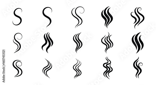 Collection of stylized swirling smoke or steam wisps representing fragrance or aroma elements