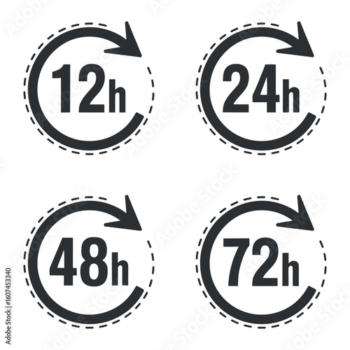 Set of Time Limit Icons Vector Illustration Depicting Fast Delivery and Availability with a Circular Arrow Design