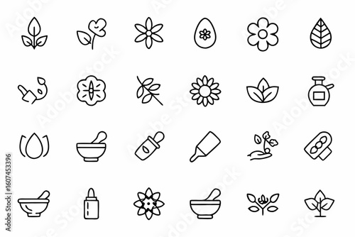 A natural and elegant line art bundle featuring herbal remedies and medicinal plant elements. Perfect for herbal tea packaging, natural skincare branding, health blogs, and alternative medicine conten