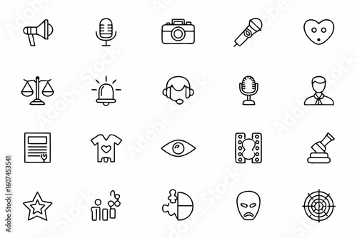 A versatile icon bundle reflecting various podcast genres and themes. Perfect for creators needing thematic visuals, episode artwork, and categorized listings