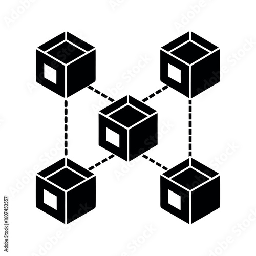Blockchain Chains with Data Blocks Icon Vector Illustration