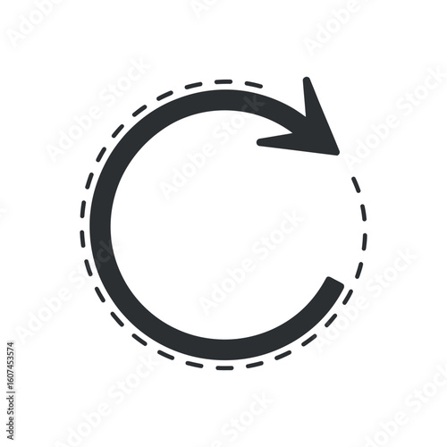Circular Arrow Icon Vector Illustration Depicting Rotation and Direction with a Dashed Outline Design on Transparent