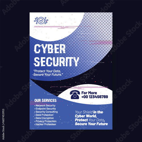 IT Support and Cyber security Services print flyer or poster vector template, Mobile app development Services leaflet, brochure cover design