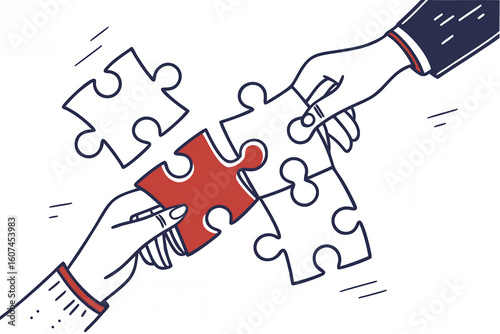 puzzle hands shaking in abstract vector art