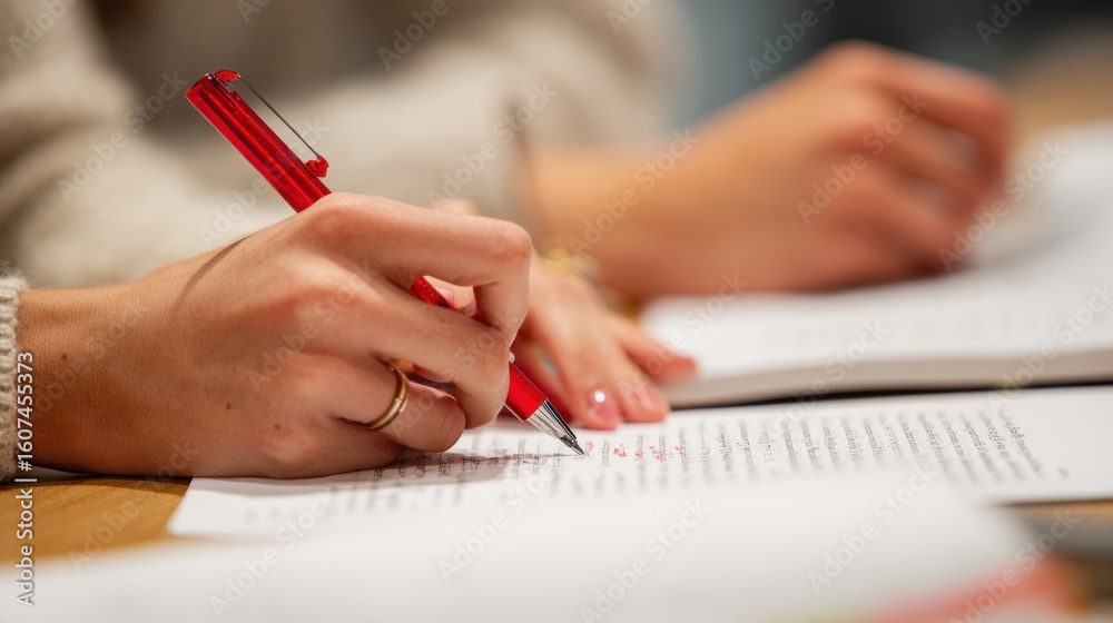Fototapeta premium Close-up of hands writing in a book
