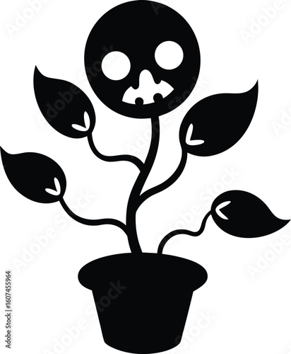 Magic Plant Growing Skulls Black and White Doodle
