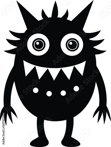Little Monster with Three Eyes Black and White Doodle