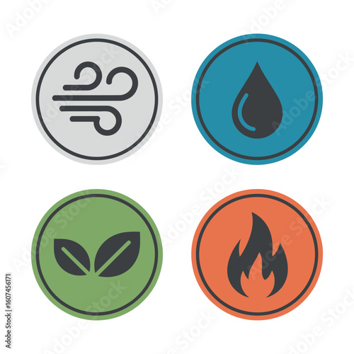 Elemental Icons in Color A Symbolic Representation of Nature's Forces Air Water Earth and Fire in a Unified Circular Design