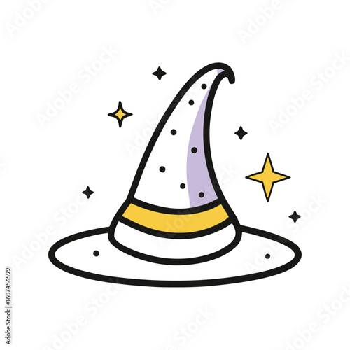Minimal Doodle of a Witch Hat with Sparkles