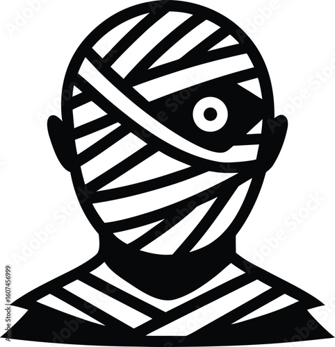 Mummy Head with a Popping Eye Black and White Doodle