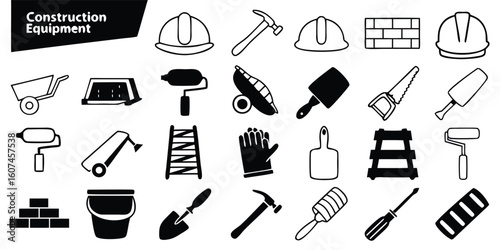 icons designed for diverse applications, emphasizing construction-related imagery and symbols..eps