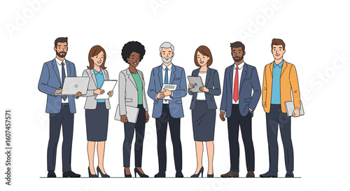 A diverse group of professionals standing together ready to collaborate and achieve success in business