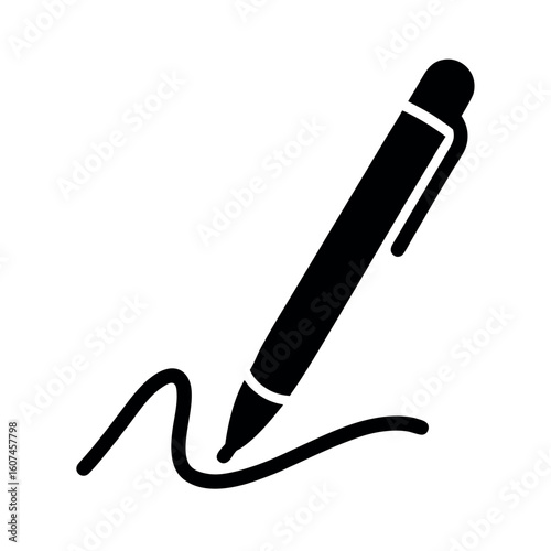 Digital Signature Icon with Pen Vector Illustration