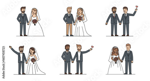 Pixel art wedding couples celebrating love and unity in a joyful ceremony