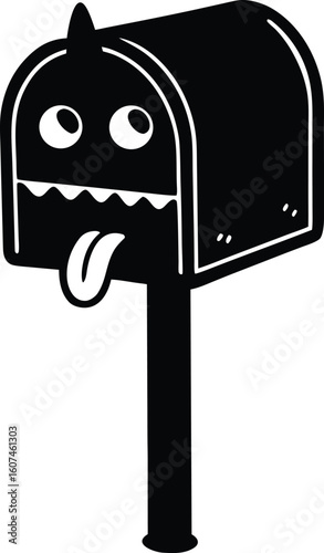 Spooky Mailbox with a Tongue Inside Black and White Doodle