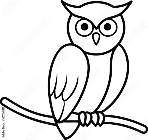 owl on branch icon line art vector illustration on transparent background	