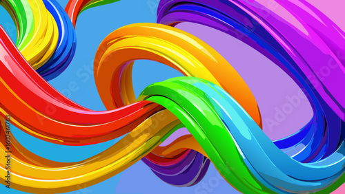 Colorful glossy tubes intertwining against a vibrant background creating a dynamic abstract design created with generated ai