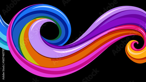Colorful swirling ribbon design with shades of blue purple pink orange and yellow on black background created with generated ai
