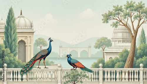 Traditional Mughal Wedding Background Vector – Ornate Invitation Card Template for Indian Marriage Greetings