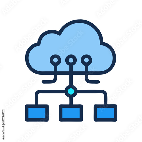 Cloud network connecting to multiple data sources icon
