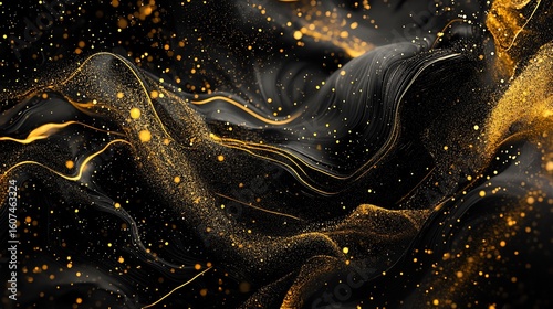 Abstract Black and Gold Swirls: A Luxurious Digital Art Piece