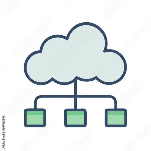 Cloud network diagram with three connected rectangular boxes