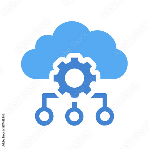 Blue cloud network diagram icon on black backdrop