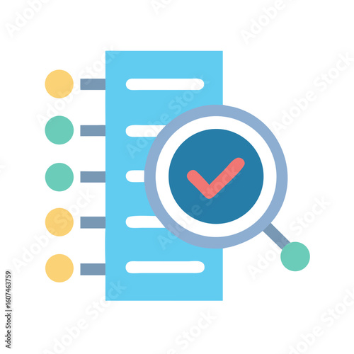 Verification process with checklist and magnifying glass icon