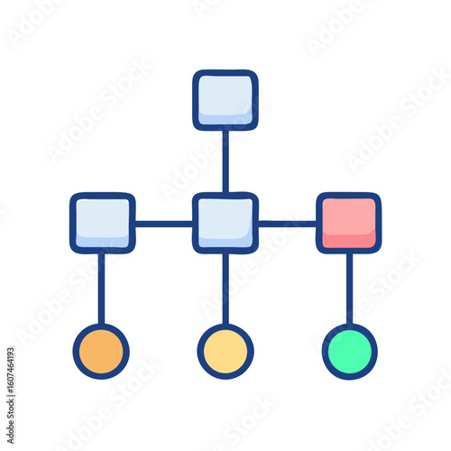 Colorful flowchart diagram on black background, data visualization