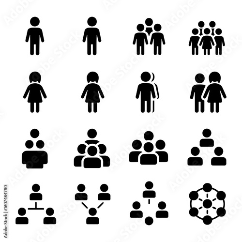 Vector Illustration of various group and individual icons representing people and organizational structures in black color
