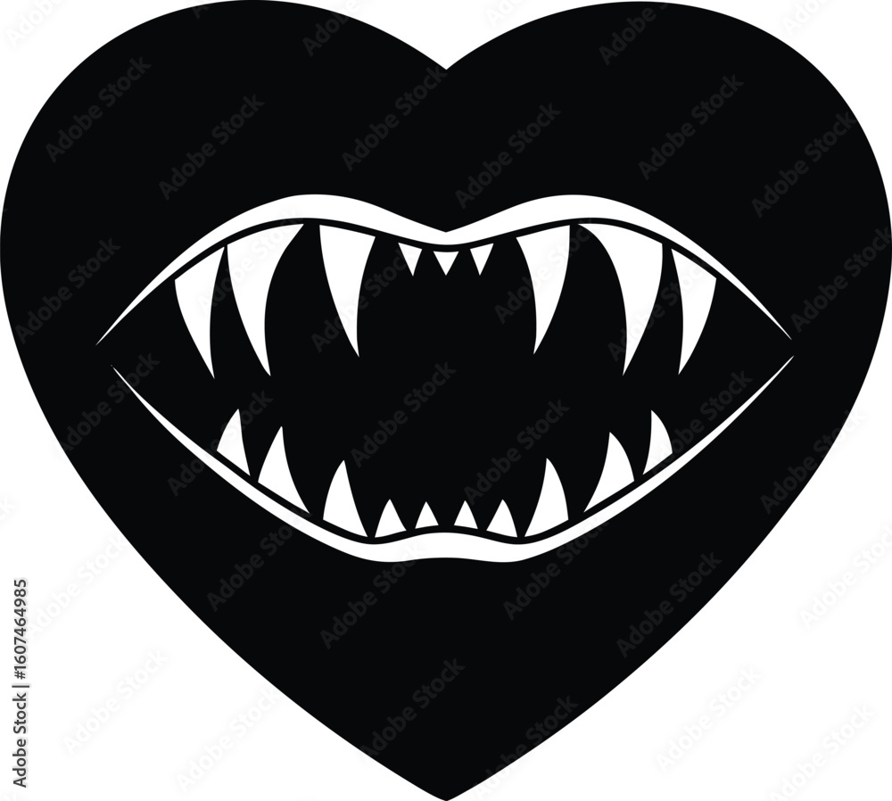Vampire Teeth Inside a Heart Black and White Doodle Vampire Teeth Inside a Heart Black and White Doodle