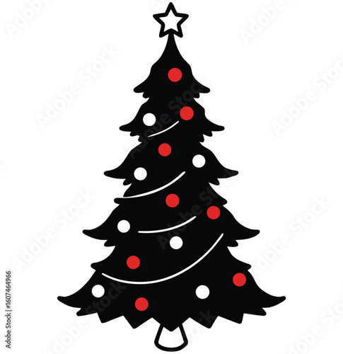 A festive green Christmas tree with ornaments and a star, perfect for holiday celebration