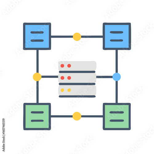 Flat icon representing network servers connected to each other