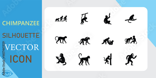 Chimpanzee Silhouette Vector Icons Evolution, Play, and Action