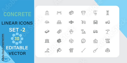 Concrete Linear Icons Set. Editable Vector Graphics for Construction