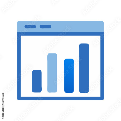 Blue bar graph within a stylized computer window frame