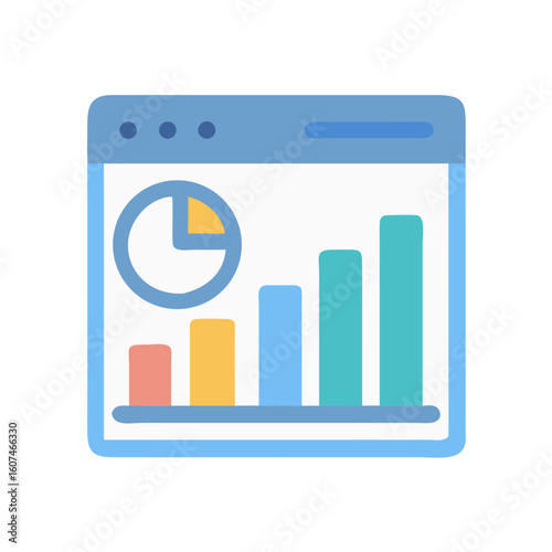 Web browser with data charts and graphs illustration