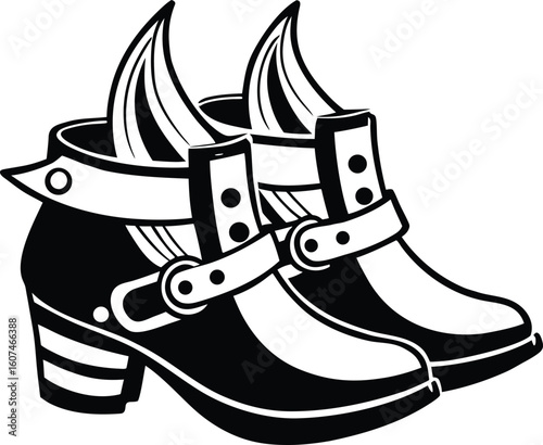 Witch Shoes with Buckles Black and White Doodle