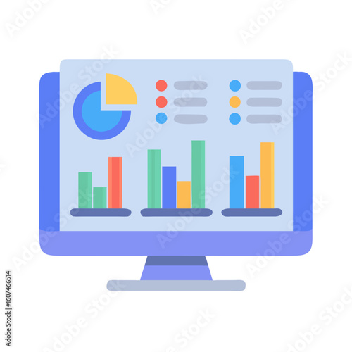 Computer screen displaying business data charts and graphs