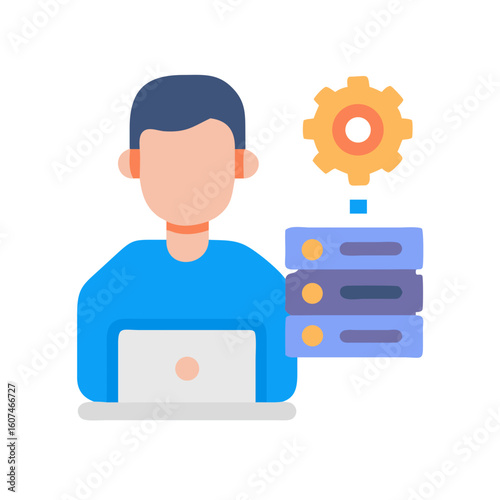 Flat design of a data engineer configuring server settings
